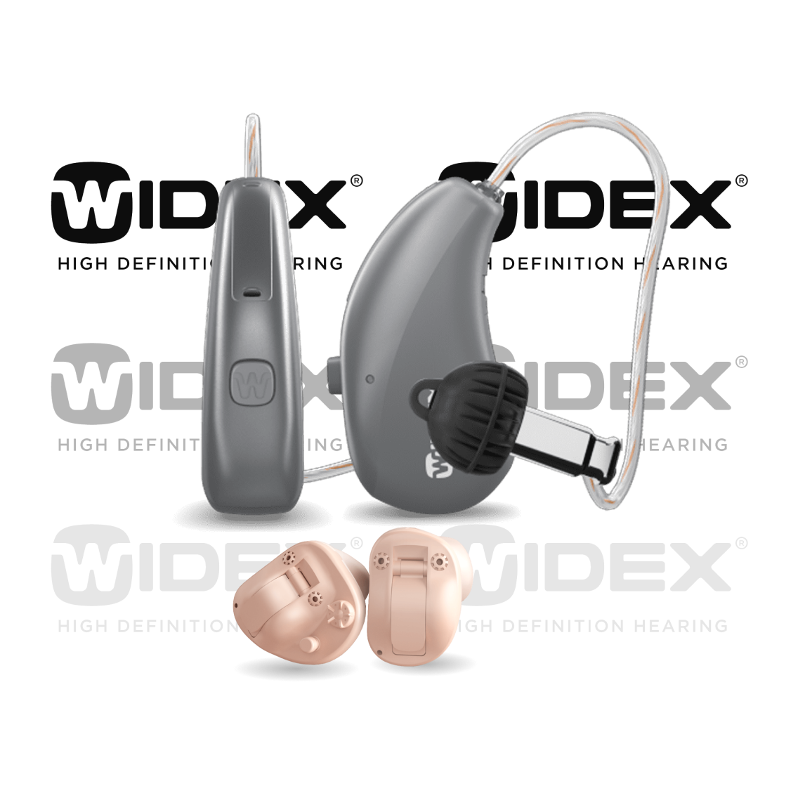 Widex-Hörgeräte mit Widex-Logo