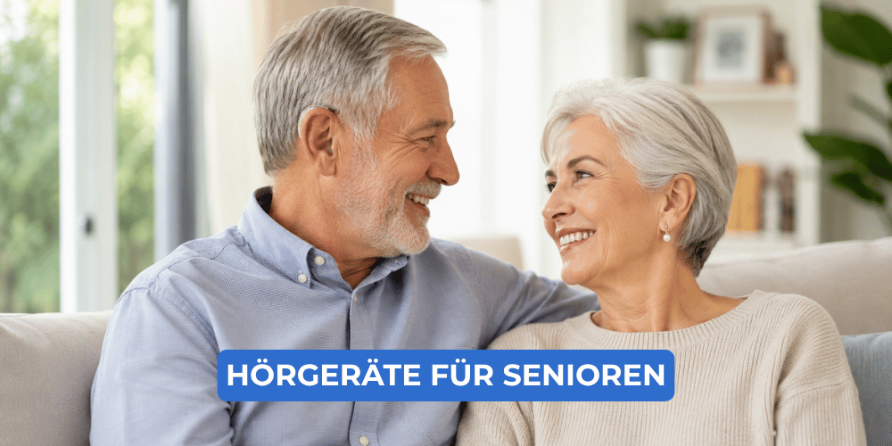 Ein lächelndes Seniorenpaar zu Hause – Ratgeber über Hörgeräte für Senioren